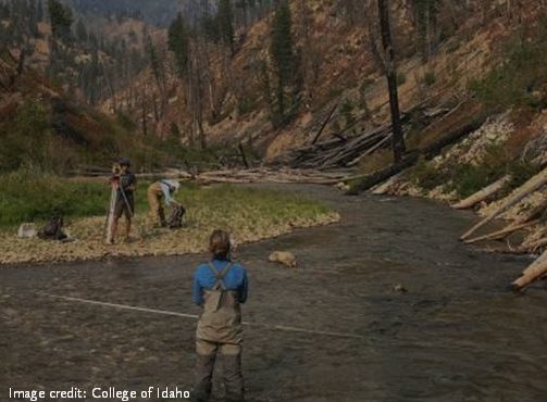 Three people working in an Idaho waterway.