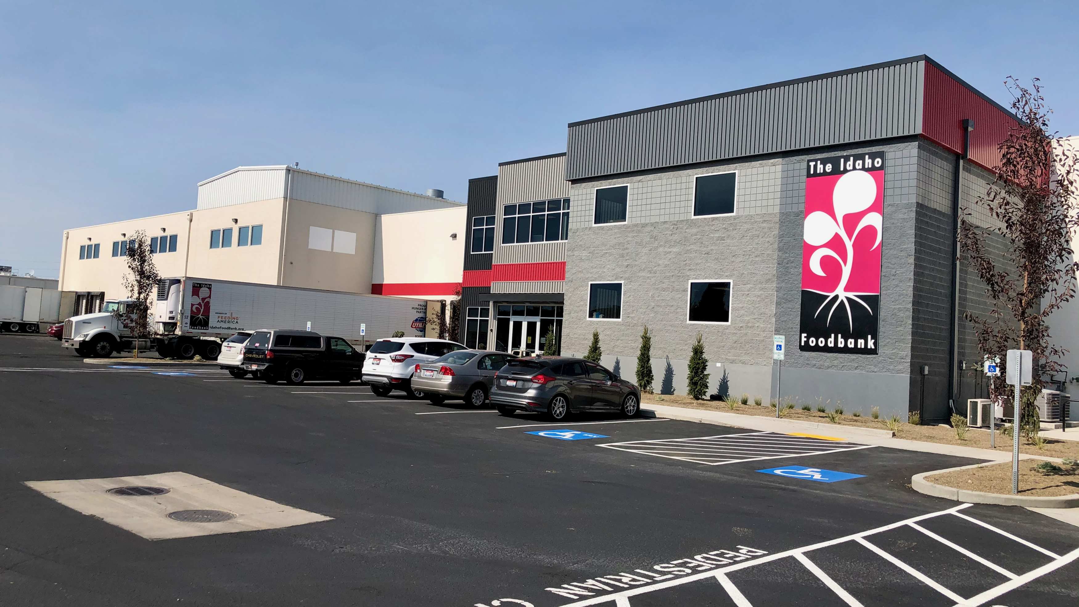 The outside and parking lot of the Idaho Foodbank