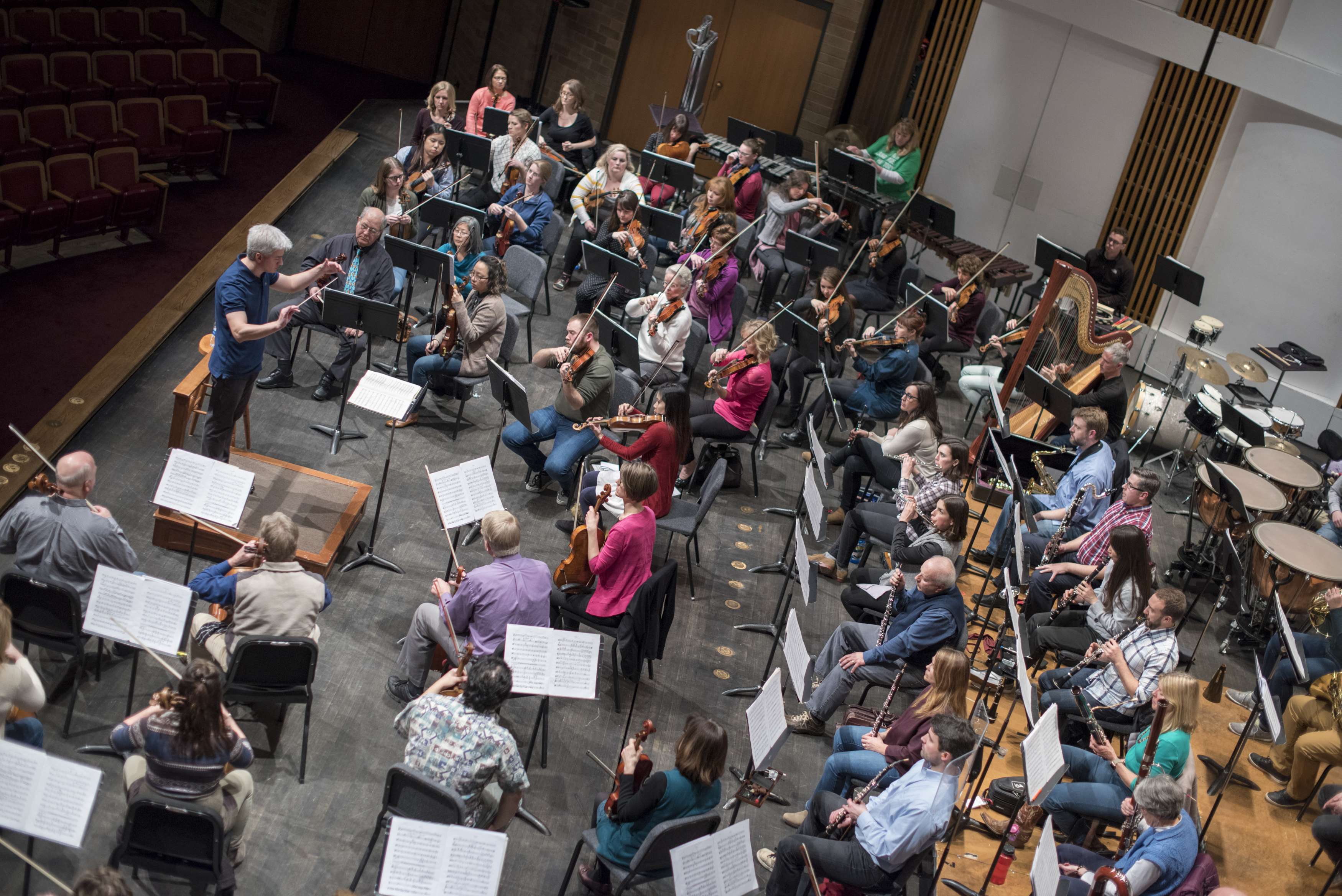 An overhead shot of the Boise Philharmonic performing in Boise, ID.